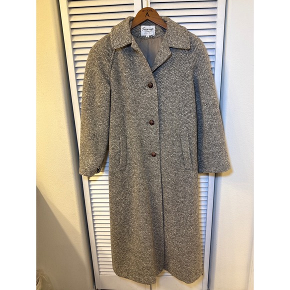 Ferncroft Jackets & Blazers - Ferncroft Vintage 100% Wool Tweed Long Overcoat Grey Salt Pepper Made in USA 10